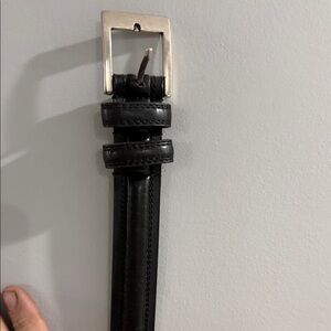 Men's Black Leather Belt with Silver Buckle